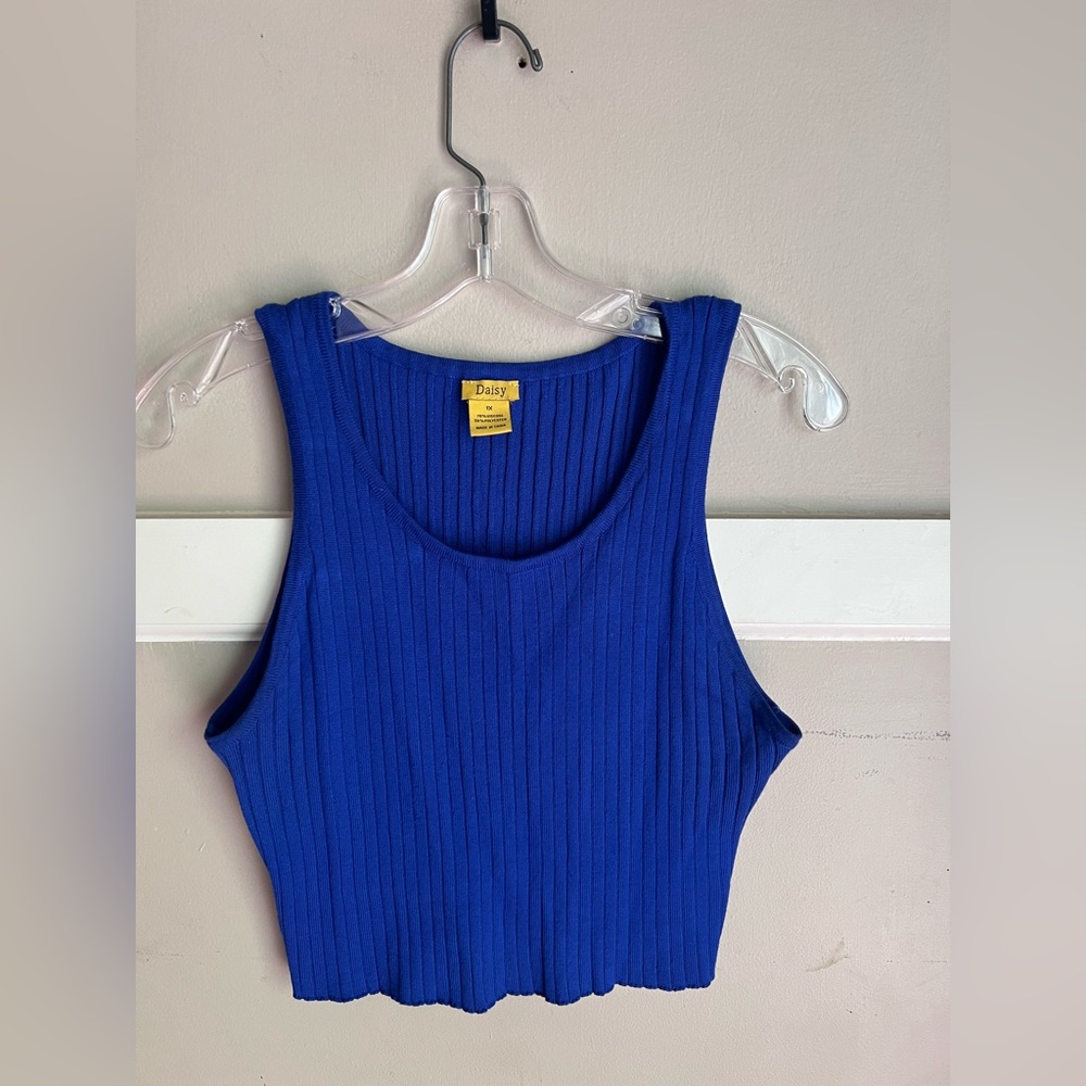 Daisy Ribbed Crop Tank - Cobalt Blue